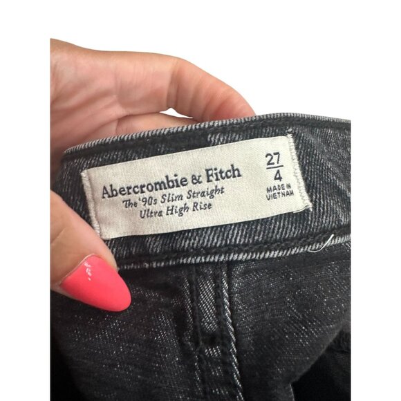 ABERCROMBIE & FITCH  The 90s Slim Straight Ultra High Rise Gray Jeans Sz 27 US 4 - Picture 5 of 8